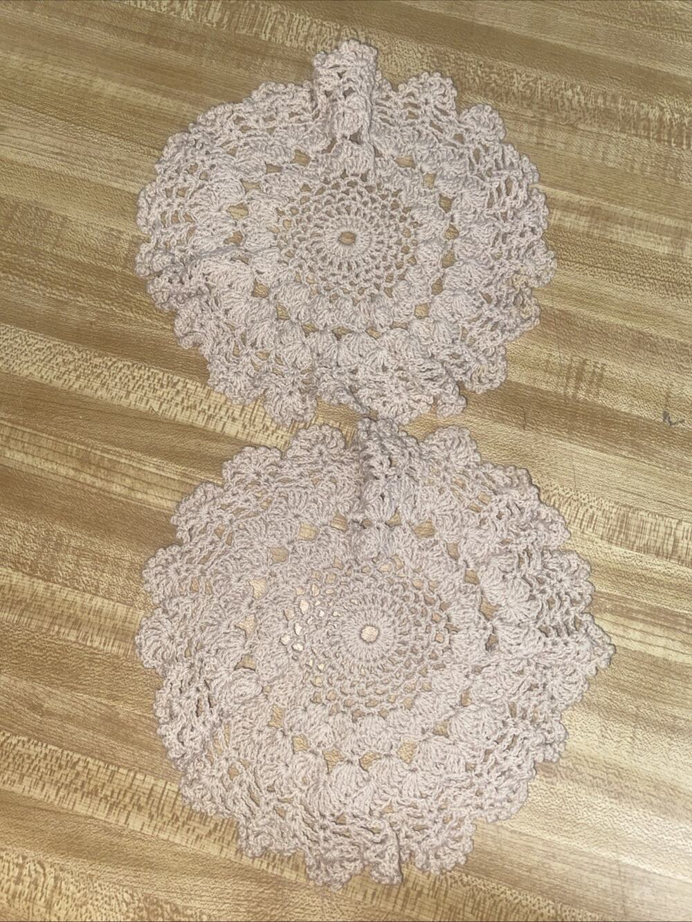 Set Of 2 Hand Crocheted Round Off White Scalloped Doilies 7.5” Diameter
